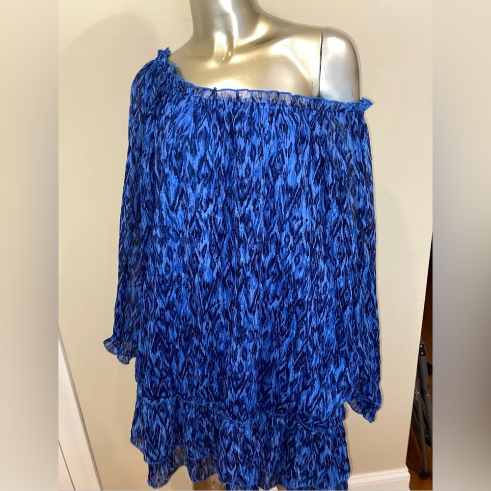 Theme blue Blouse top tunic shirt multi blue print size 2X